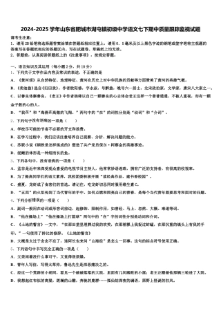 2024-2025学年山东省肥城市湖屯镇初级中学语文七下期中质量跟踪监视试题含解析