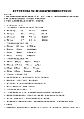 山东省菏泽市东明县2025届七年级语文第二学期期中统考模拟试题含解析