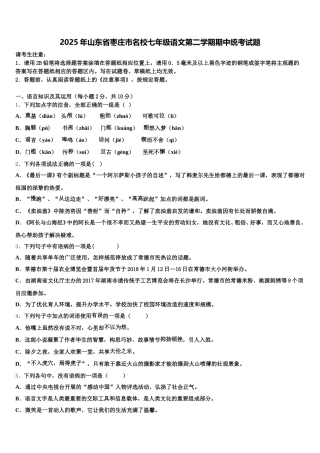 2025年山东省枣庄市名校七年级语文第二学期期中统考试题含解析