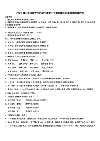 2025届山东省泰安市肥城市语文七下期中学业水平测试模拟试题含解析