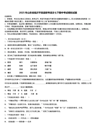 2025年山东省临沂平邑县联考语文七下期中考试模拟试题含解析