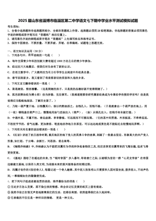 2025届山东省淄博市临淄区第二中学语文七下期中学业水平测试模拟试题含解析