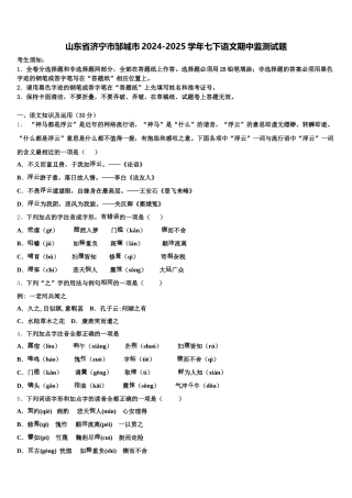 山东省济宁市邹城市2024-2025学年七下语文期中监测试题含解析