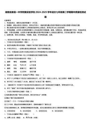 湖南省娄底一中学附属实验学校2024-2025学年语文七年级第二学期期中质量检测试题含解析