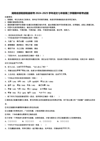 湖南省邵阳邵阳县联考2024-2025学年语文七年级第二学期期中联考试题含解析