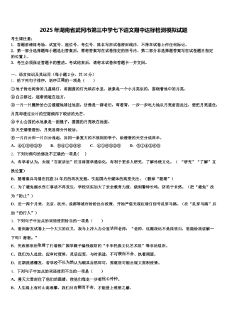2025年湖南省武冈市第三中学七下语文期中达标检测模拟试题含解析