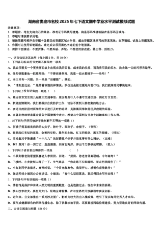 湖南省娄底市名校2025年七下语文期中学业水平测试模拟试题含解析