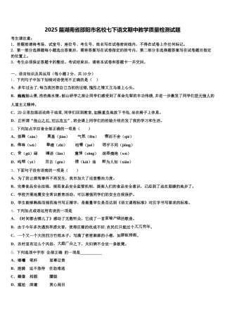 2025届湖南省邵阳市名校七下语文期中教学质量检测试题含解析