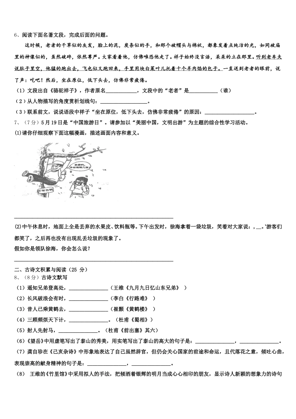 湖南省长沙市西雅中学2025年语文七年级第二学期期中质量跟踪监视模拟试题含解析_第2页