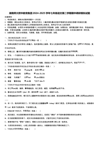 湖南师大附中教育集团2024-2025学年七年级语文第二学期期中调研模拟试题含解析