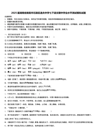 2025届湖南省衡阳市石鼓区逸夫中学七下语文期中学业水平测试模拟试题含解析