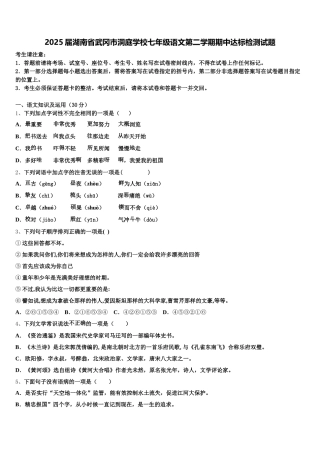 2025届湖南省武冈市洞庭学校七年级语文第二学期期中达标检测试题含解析