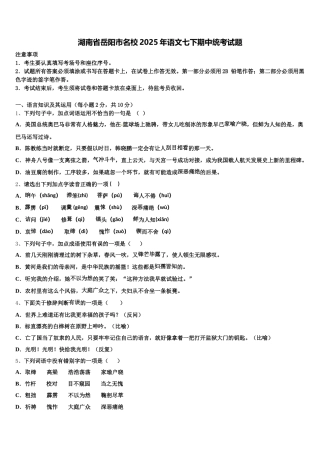 湖南省岳阳市名校2025年语文七下期中统考试题含解析