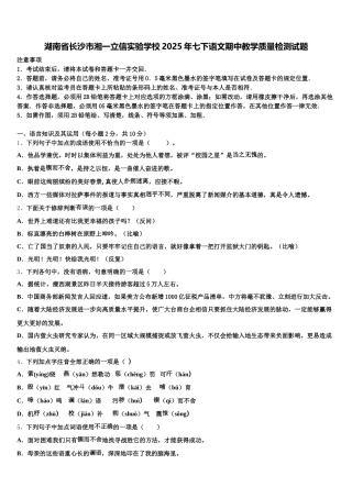 湖南省长沙市湘一立信实验学校2025年七下语文期中教学质量检测试题含解析