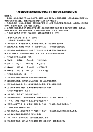 2025届湖南省长沙市博才实验中学七下语文期中监测模拟试题含解析