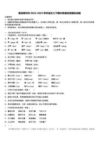 南省郴州市2024-2025学年语文七下期中质量检测模拟试题含解析