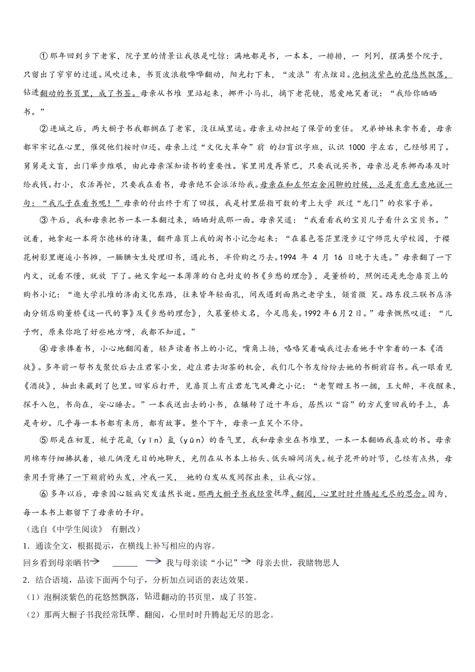 湖南省邵阳市城区2025年七年级语文第二学期期中检测模拟试题含解析_第3页