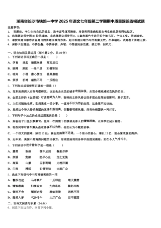 湖南省长沙市铁路一中学2025年语文七年级第二学期期中质量跟踪监视试题含解析