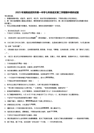 2025年湖南省武冈市第一中学七年级语文第二学期期中调研试题含解析