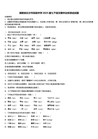 湖南省长沙市实验中学2025届七下语文期中达标测试试题含解析