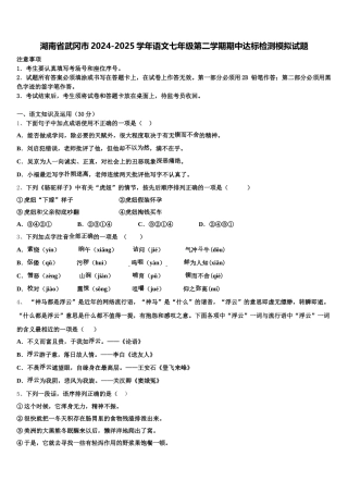 湖南省武冈市2024-2025学年语文七年级第二学期期中达标检测模拟试题含解析