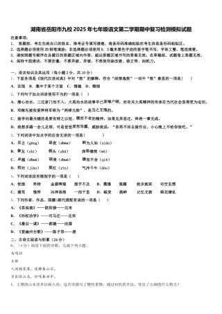 湖南省岳阳市九校2025年七年级语文第二学期期中复习检测模拟试题含解析