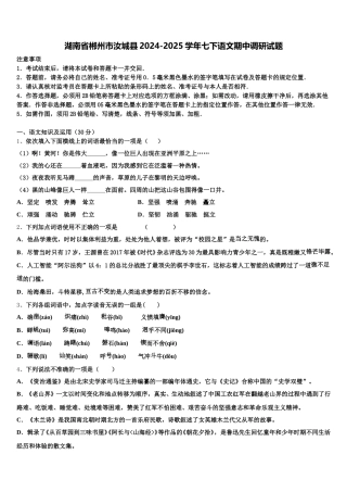 湖南省郴州市汝城县2024-2025学年七下语文期中调研试题含解析