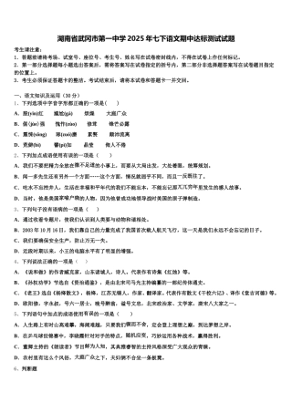 湖南省武冈市第一中学2025年七下语文期中达标测试试题含解析
