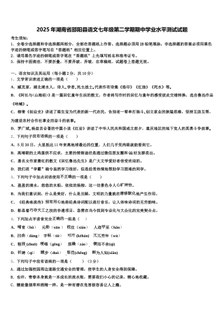 2025年湖南省邵阳县语文七年级第二学期期中学业水平测试试题含解析