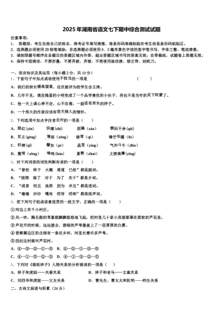 2025年湖南省语文七下期中综合测试试题含解析