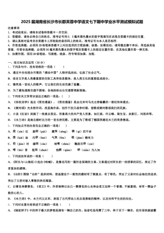2025届湖南省长沙市长郡芙蓉中学语文七下期中学业水平测试模拟试题含解析