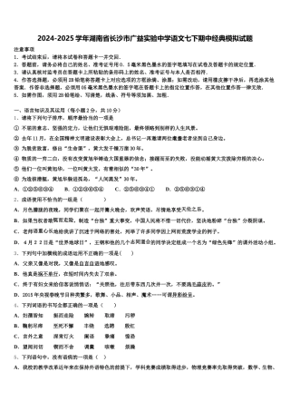 2024-2025学年湖南省长沙市广益实验中学语文七下期中经典模拟试题含解析