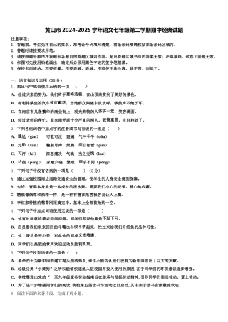 黄山市2024-2025学年语文七年级第二学期期中经典试题含解析