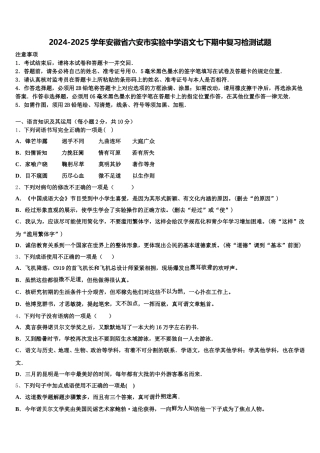 2024-2025学年安徽省六安市实验中学语文七下期中复习检测试题含解析