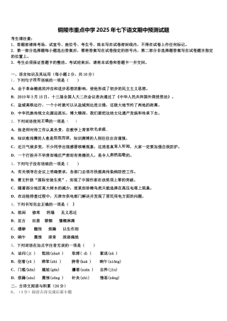 铜陵市重点中学2025年七下语文期中预测试题含解析