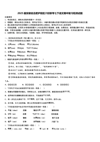 2025届安徽省合肥庐阳区六校联考七下语文期中复习检测试题含解析