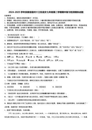 2024-2025学年安徽省宿州十三校语文七年级第二学期期中复习检测模拟试题含解析