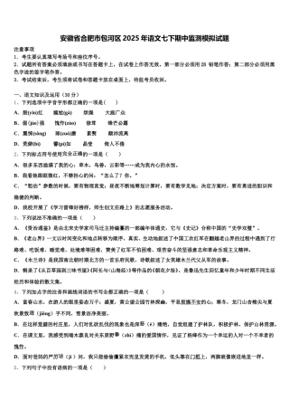 安徽省合肥市包河区2025年语文七下期中监测模拟试题含解析