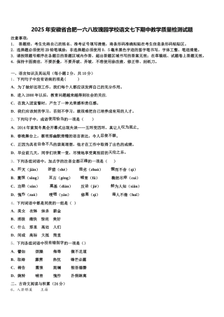 2025年安徽省合肥一六八玫瑰园学校语文七下期中教学质量检测试题含解析
