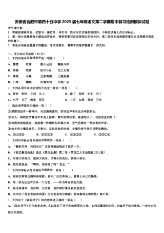 安徽省合肥市第四十五中学2025届七年级语文第二学期期中复习检测模拟试题含解析