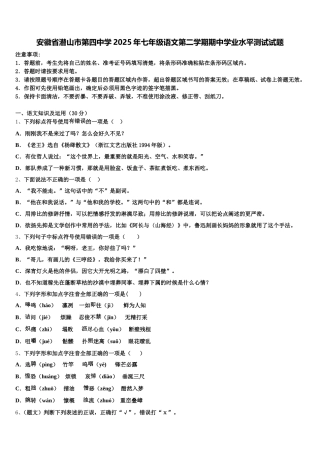 安徽省潜山市第四中学2025年七年级语文第二学期期中学业水平测试试题含解析