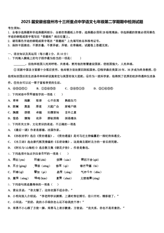 2025届安徽省宿州市十三所重点中学语文七年级第二学期期中检测试题含解析