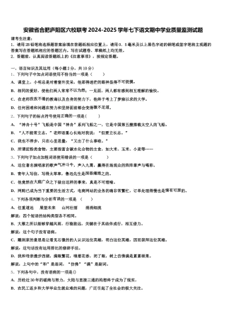 安徽省合肥庐阳区六校联考2024-2025学年七下语文期中学业质量监测试题含解析