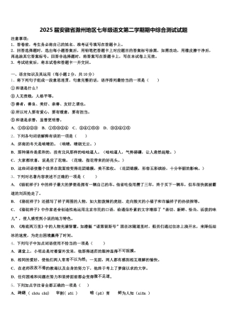 2025届安徽省滁州地区七年级语文第二学期期中综合测试试题含解析