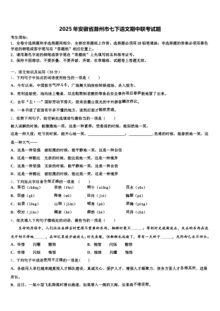 2025年安徽省滁州市七下语文期中联考试题含解析