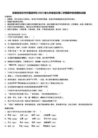 安徽省安庆市外国语学校2025届七年级语文第二学期期中检测模拟试题含解析