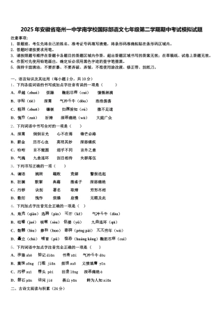 2025年安徽省亳州一中学南学校国际部语文七年级第二学期期中考试模拟试题含解析