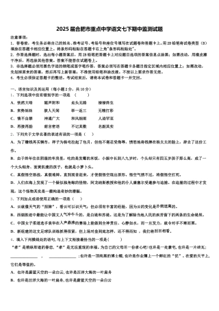 2025届合肥市重点中学语文七下期中监测试题含解析