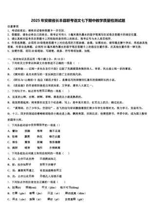 2025年安徽省长丰县联考语文七下期中教学质量检测试题含解析