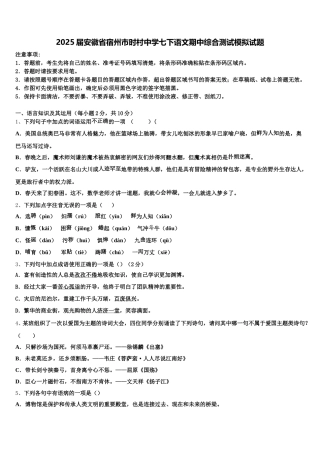 2025届安徽省宿州市时村中学七下语文期中综合测试模拟试题含解析